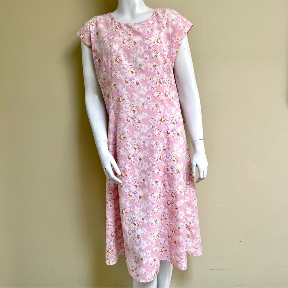 Vintage Floral Midi Dress, Pink Floral, Medium